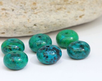 Large Crysocolla Rondelle Beads 12 x 8 Turquoise Green Blue Gemstone Beads Crysocolla Beads Crysocolla Rondelles Rustic 4 beads set
