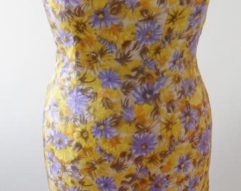 1960s Vintage Satin Floral Wiggle Dress