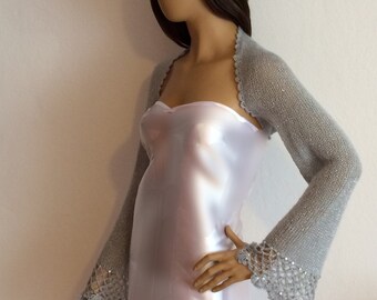 Bridal Shrugs and Boleros, Evening Shrug, Wedding Shrug, Silver Shrug, Wedding Bolero, Silver Shawl