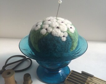 Pincushion, needle felted wool pincushion