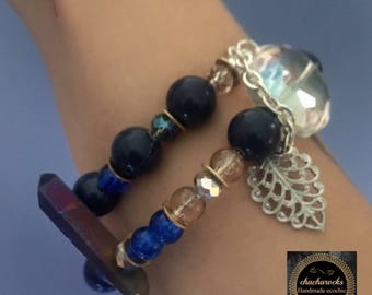 Beaded wrap bracelet, boho wrap bracelet, navy blue bracelet, blue beaded bracelet, gemstone bracelet, quartz bracelet, dark blue bracelet
