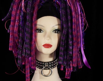 Fuchsia and purple Cyberlox hair falls clubbing rave cyber goth gogo dance Cheshire club wear edc raver -Ready to Ship- Sisters of the Moon