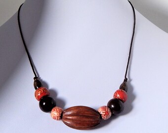 Ceramic and Wood...... Beaded Necklace