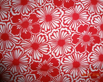 1 Yard Red & White Floral Print Cotton Fabric - 43" wide