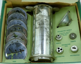 Vintage Cake Decorator and Cookie Maker Gun Press with Recipes on Box