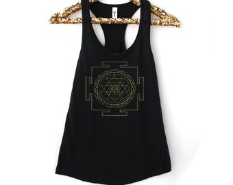 SRI YANTRA sacred geometry top gifts for yogis Gold Yoga Tank Yantra Yoga Tank top Festival shirt gift for girlfriend yoga gift yoga top