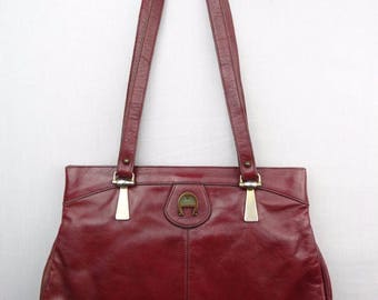 VINTAGE 90s Etienne Aigner Maroon Red Leather Purse Shoulder Bag Double Strap