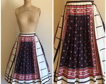 1950s Alex Colman Novelty Print Skirt 50s Border Print Cotton