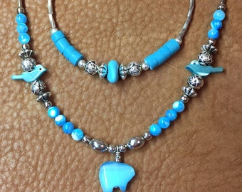 Glass Bear & Liquid Silver Necklace