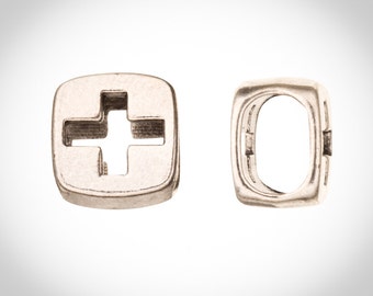 Hallow Cross Licorice Beads Fits 10x8mm Licorice Leather - Antique Silver Plated Sold per 4pcs