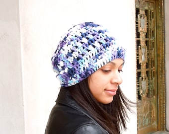 Crochet Cotton Slouchy Hat, Women, Teen, Multicolor, Tam, Spring Hat, Summer Hat,
