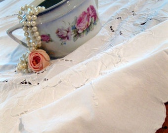 Battenburg Lace Large Tablecloth, Wedding Supplies, Rectangular Tablecloth, Open Cutwork, White on White Embroidery, Banquet