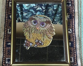Vintage 1970's Framed Owl Mirror