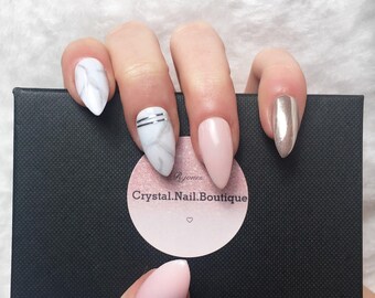 Press on nails • Light pink Marble chrome nails • false nails • fake nails • Coffin nails • Stiletto nails • Acrylic nails • gel nails