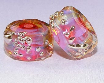 Handmade Lampwork beads Earring Pair Hot Pink Silver Glass SRA