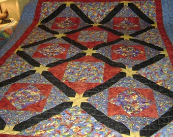 Mardi Gras Red and Blue Throw Quilt