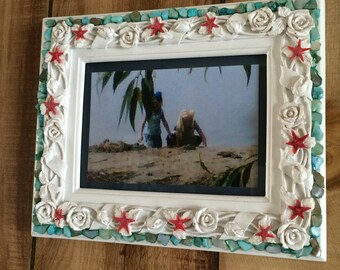 beach Chic shabby chic turquoise Shell and Starfish 5 x 7 picture Frame
