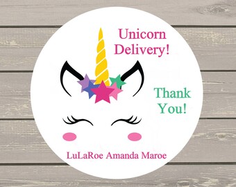 120 White Round Printed Unicorn Delivery Customer Thank You Stickers Seals Can be used on your Lula packages