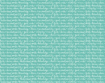SALE Heart and Soul Values Aqua - Riley Blake Designs - Words Text Green Young Women Mormon LDS - Quilting Cotton Fabric - choose your cut