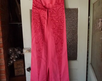 Vintage 60s 70s Malihini Hawaii Designer Groovy Mod Pink sleeveless Maxi Dress Sz M