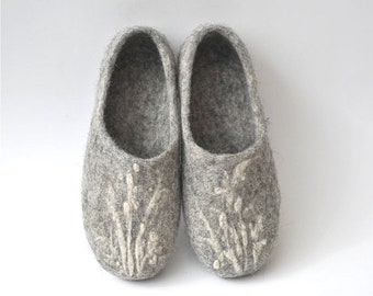 Summer Sale Handmade eco friendly felted slippers from natural wool - grey