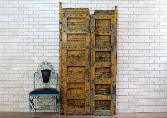 Antique Indian Door Set Moroccan Decor Teak Wood Yellow And Like this item? - Antique Indian Door Set Moroccan Decor Teak Wood Yellow And