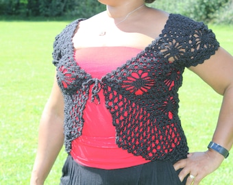 Black Crochet Short Sleeve Shrug - Jacket - Cardigan - Cover-up