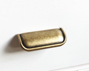 Brass Drawer Pull - "Ella" in Antique Brass Finger Drawer Pulls - Brass Handle