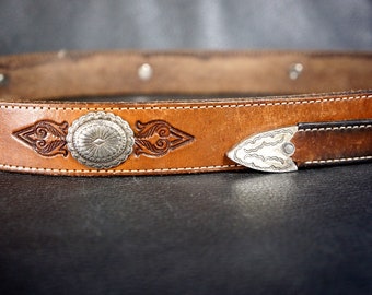 Western Concho Leather Belt - Handmade