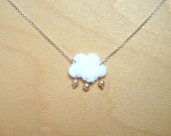 Silver 925 necklace 'Cloud', felt and pearls