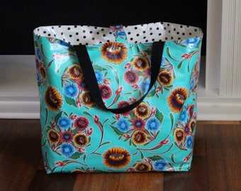 large beach bag - waterproof beach bag - pool bag - reversible bag - oilcloth bag - gifts for her - teacher gifts