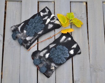 Felted Mittens Nuno Felted cuffs felt bracelet