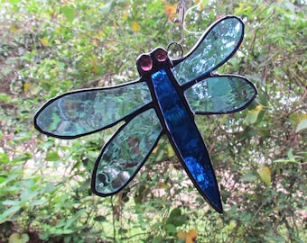 Stained Glass Dragonfly Suncatcher, Glass Dragonfly,Dragonfly Suncatcher,Blue Dragonfly,