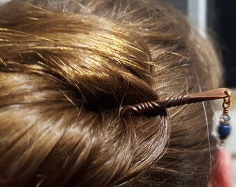 Twisted copper hair stick with beaded bling