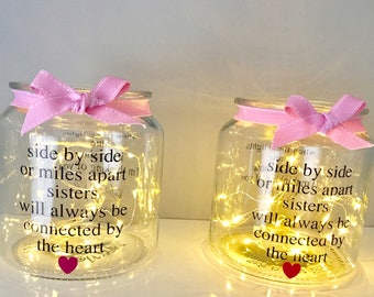 Gifts For Sister, Side By Side Or Miles Apart, Sister Birthday Gift, Big Sister Gift, Sister Gift, Gift For Her, Fairy Light Jar,