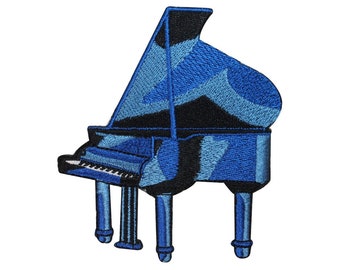 ID 3175 Blue Grand Piano Patch Musical Instrument Embroidered Iron On Applique