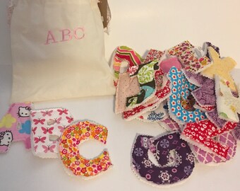 Fabric alphabet letters with embroided carrying case~Girl