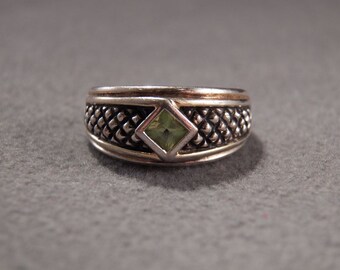 Vintage Sterling Silver Trillion Cut Peridot Bold Band Ring, Size 8 **RL