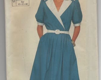 7392 Super Saver Sewing Pattern Front Wrap Bodice Gathered Skirt Pullover Dress Uncut Size 12 14 16 Vintage 1980s 34B 36B 38B