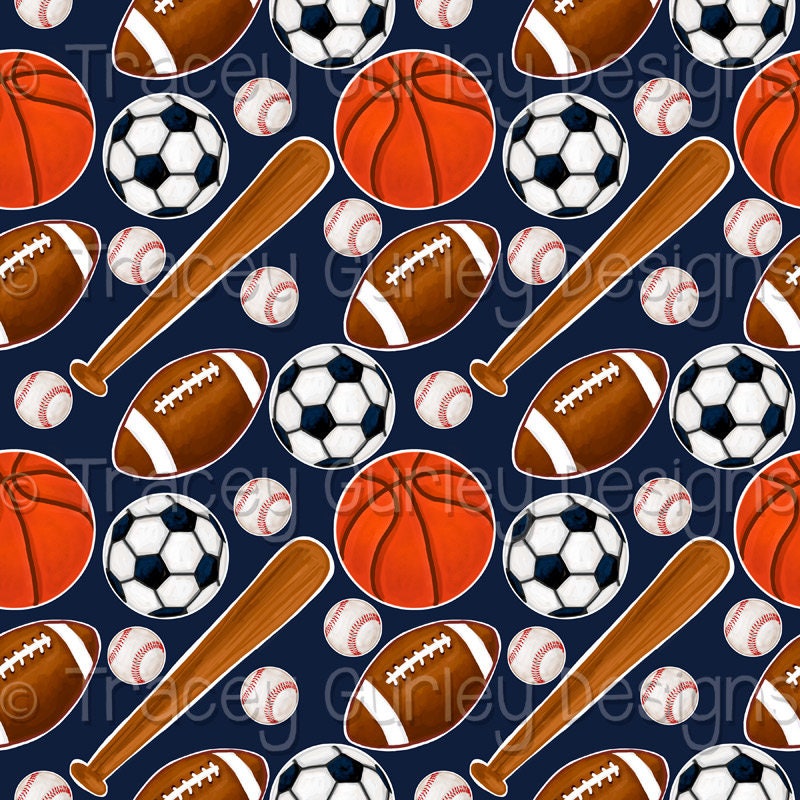 Sports digital paper on navy sports digital print