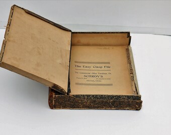 Antique Office, Easy Clasp File, "Schroy's Office Furniture", File Organizer, File a Way Box, File Folder, Office/Library/Bookshelf Decor,