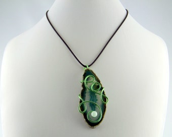 Semi precious stone necklace green Agate and his Amazonite bead