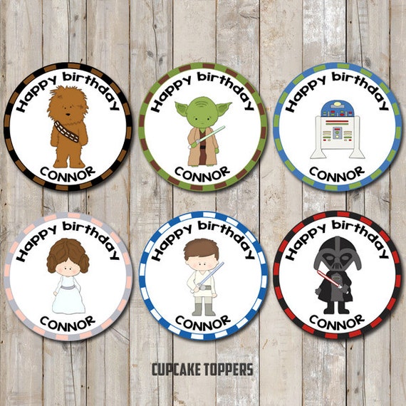 Star Wars cupcake toppers SIX 6 characters personalized