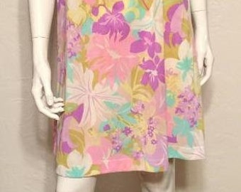 Vintage 1960's Purple Tropical Print Nylon Babydoll Nightie by Lorraine- Hawaiian!