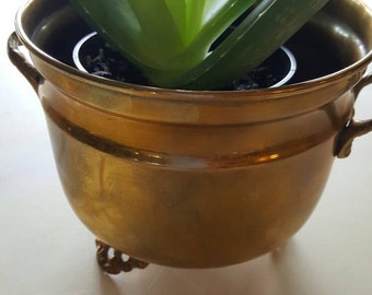 Footed Solid Brass Pot
