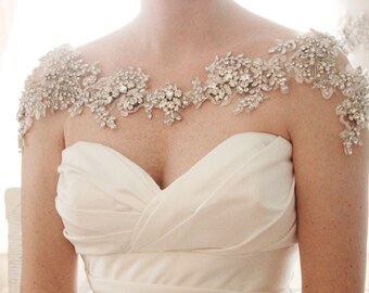 Bridal Bolero - Rhinestone Bolero - Crystal Bolero - Wedding Statement Necklace - Shoulder Necklace - Beaded Lace Bolero - Bridal Accessory