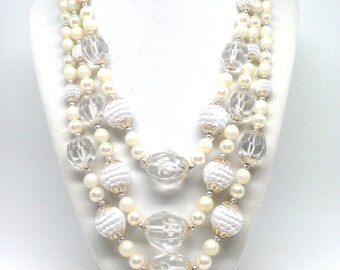 Stunning Signed Japan Triple Strand Gold Tone Vintage Estate Necklace