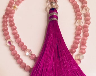 Pink Cats Eye Mala Necklace