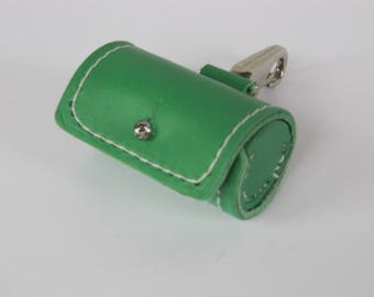 Green Leather Dog Poop Bag Holder