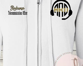 Monogrammed Ladies/Unisex Full-Zip Hooded Sweatshirt 911 Dispatcher Customized Personalized XS - 5XL Jacket
